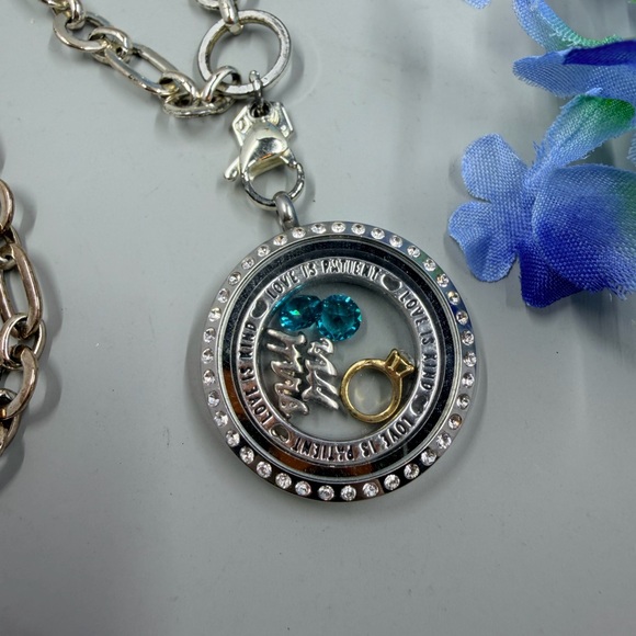 Origami Owl Wedding Themed Silver Necklace with Something Blue Charm - Picture 2 of 4